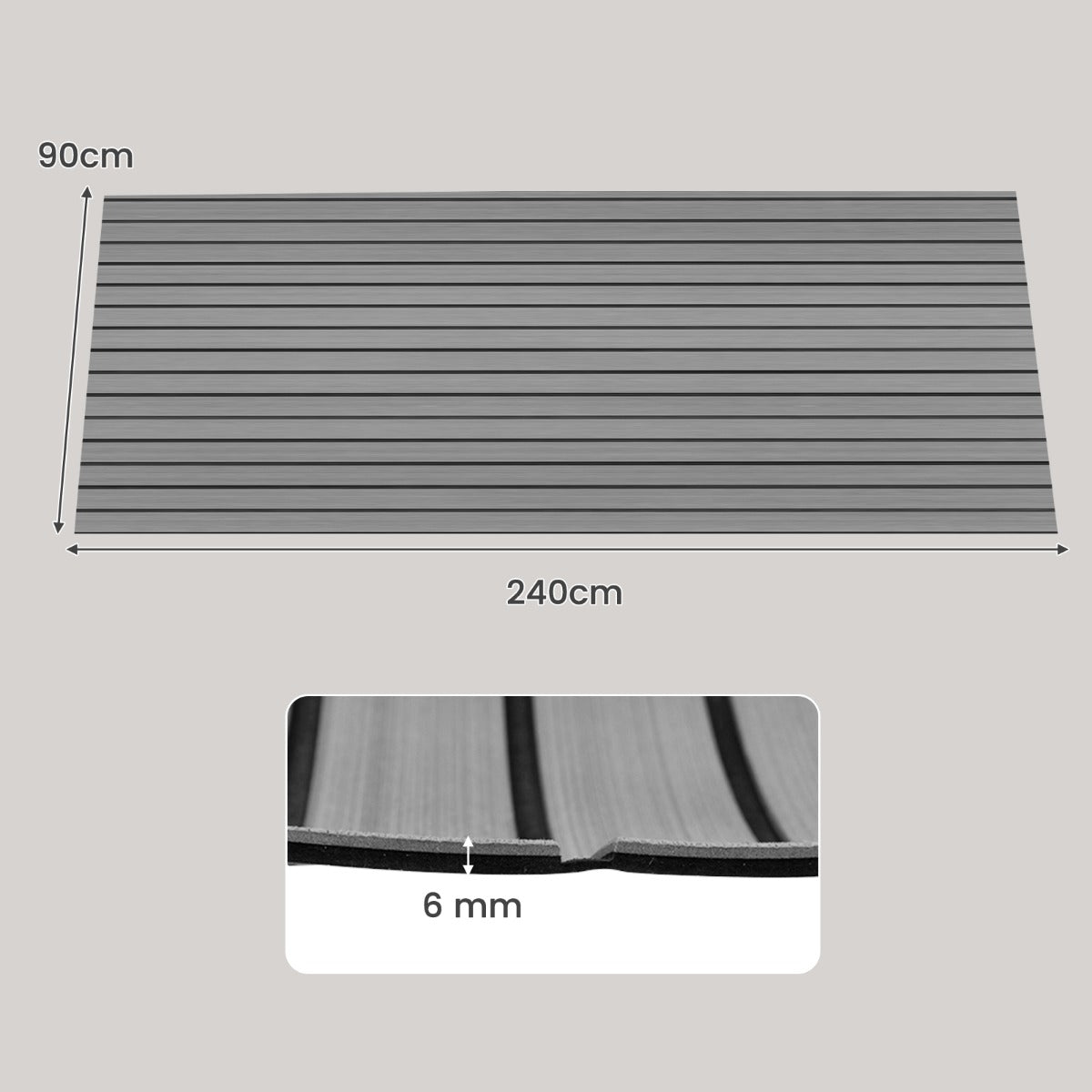 240 x 90 cm Non-Slip Marine Carpeting Mat-Dark Grey