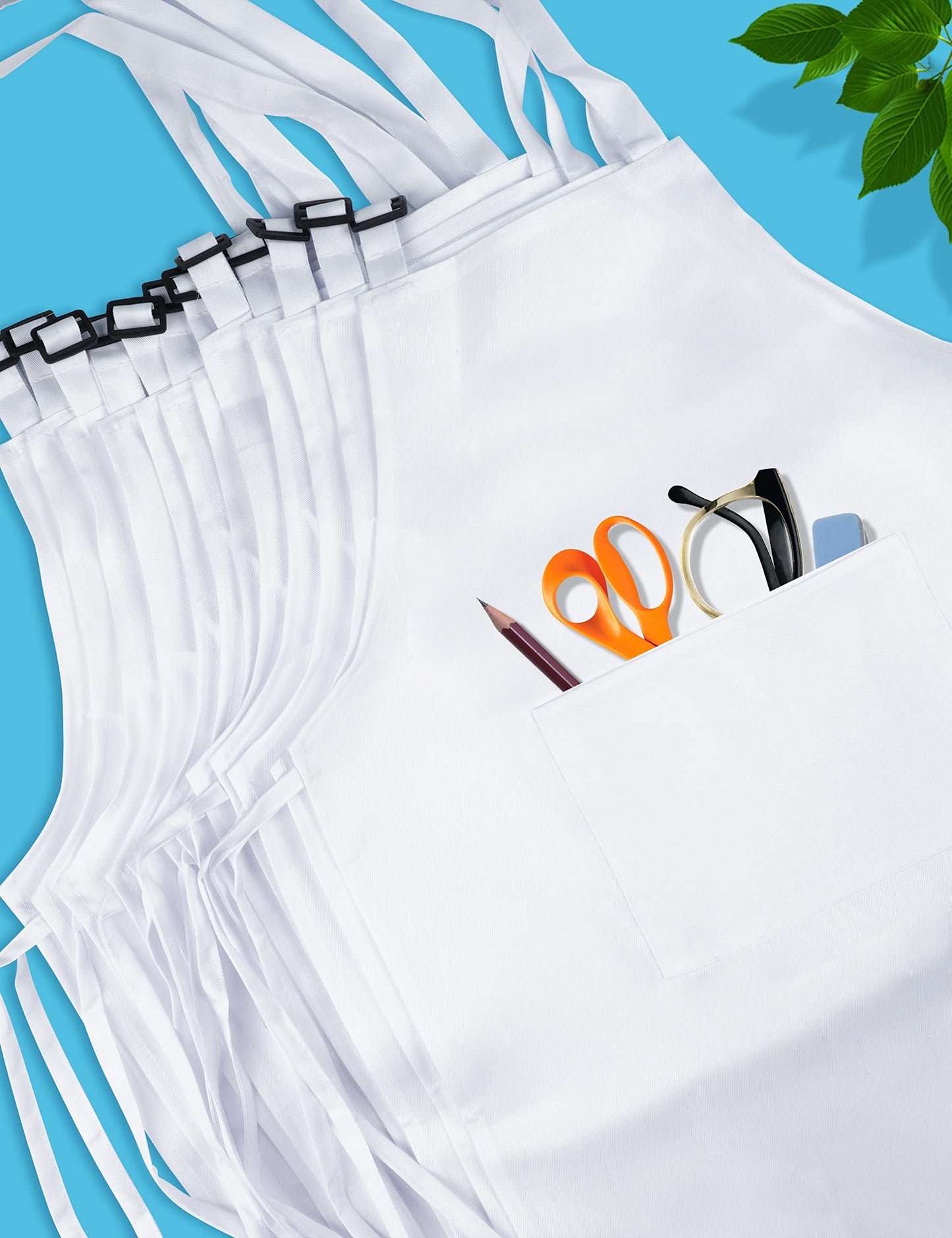 IAGBIBUI 12 Pack Kids Aprons with 2 Pockets | Adjustable, Machine Washable, White