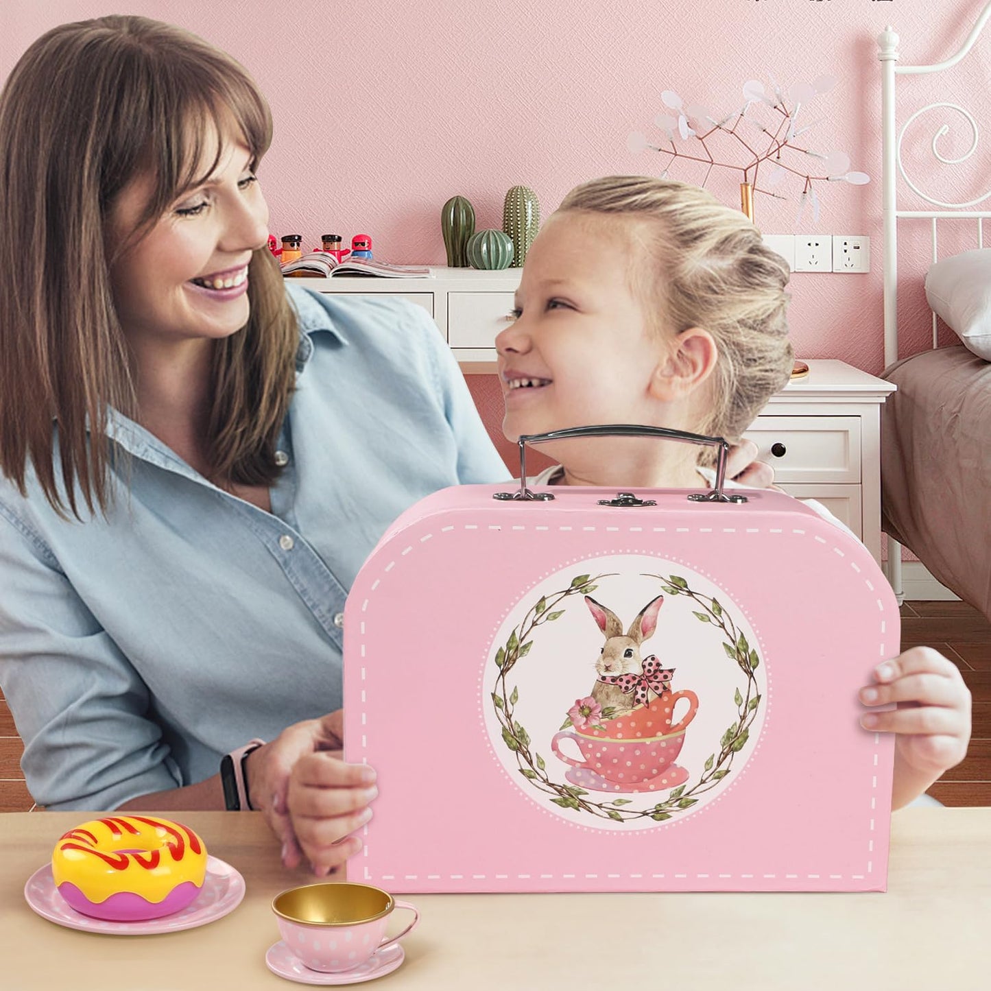 iAOVUEBY Tea Party Set for Little Girls | Princess Pretend Play Tin Teapot Kit