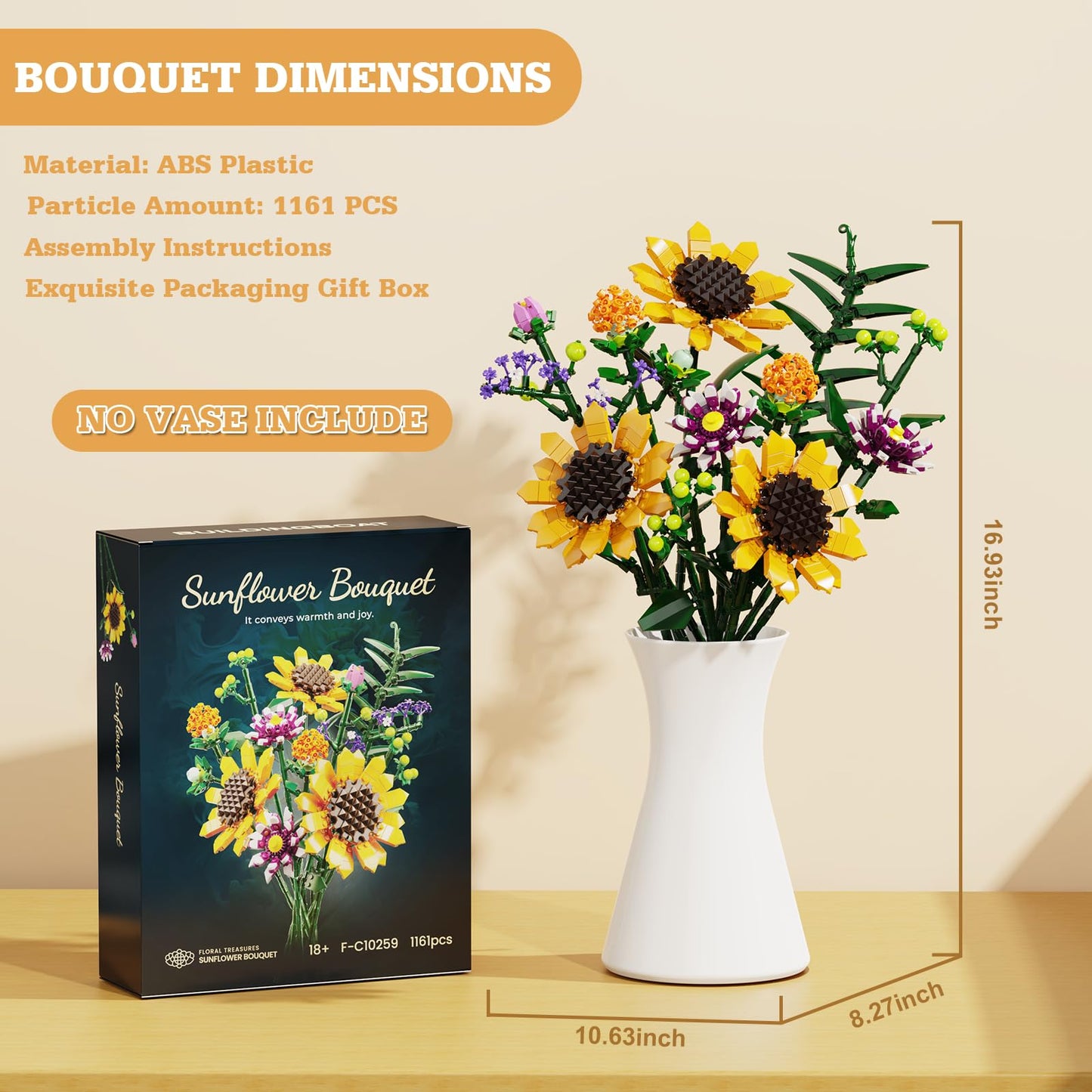 iATOM Sunflowers Bouquet Building Set – Artificial Flower Collection for Home & Office Decor