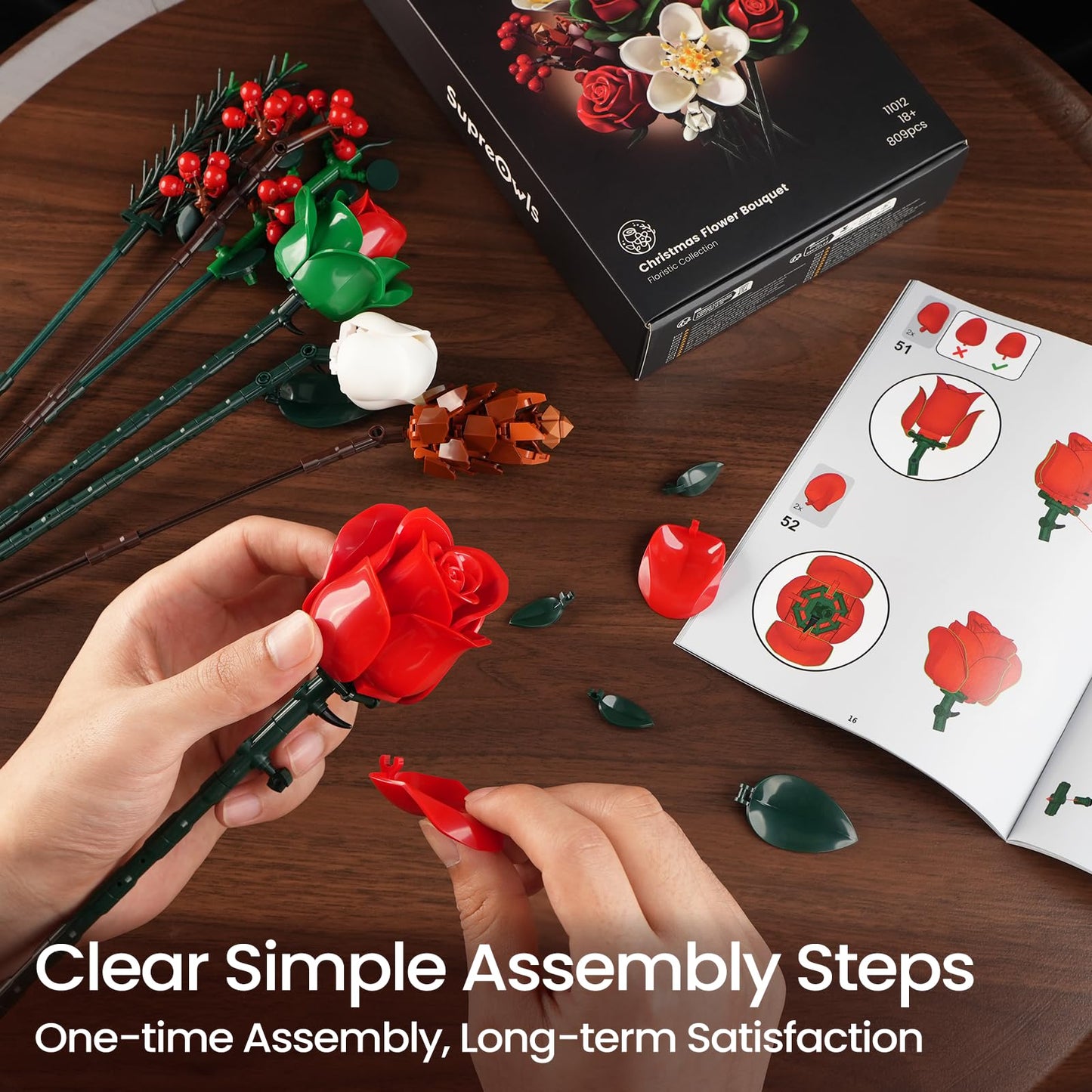 iATOM Valentines Flower Bouquet Building Set – Artificial Roses for Home Decor