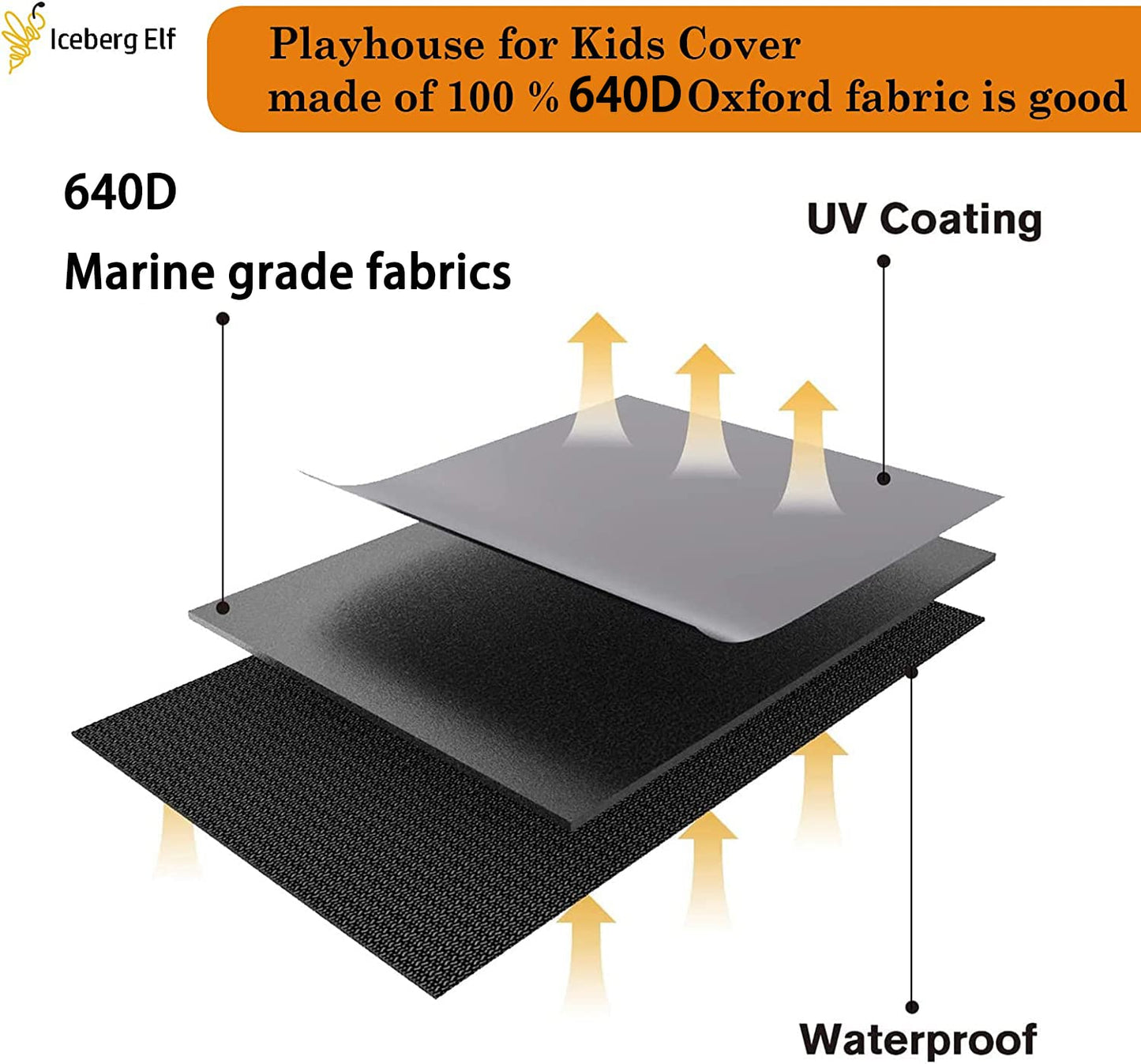 Iceberg Elf Playhouse Cover – Waterproof Outdoor Cover for 50x45x55 in Playhouses, Black, 640D Oxford