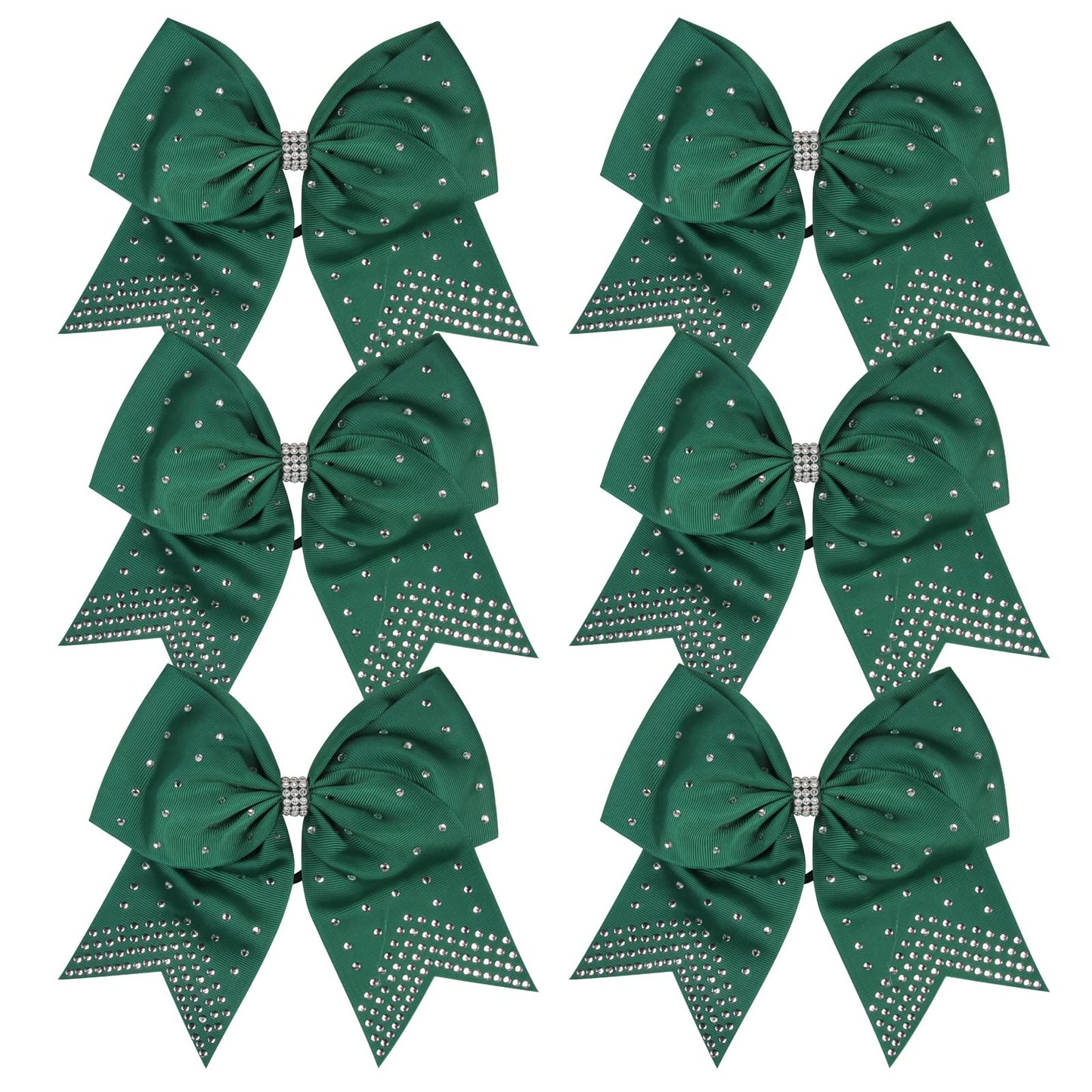 ICObuty 8-Inch Forest Green Cheerleader Bows with Rhinestones – 6 Pack Ponytail Holders