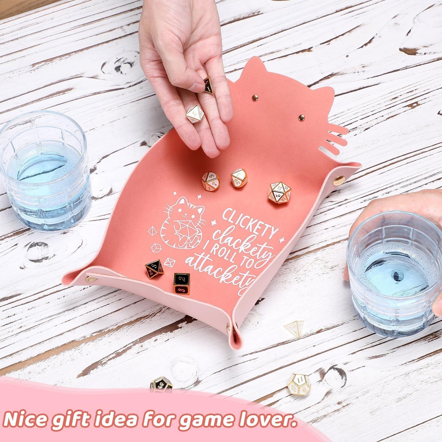 ICoDeesse Cat Dice Tray Pinkk – Foldable Leather Dice Tray for RPG and Travel