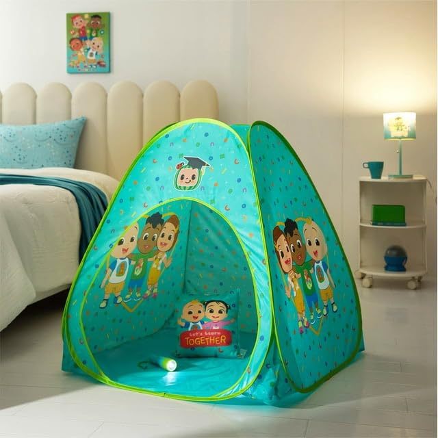 Idea Nuova Cocomelon 3-Piece Slumber Set: Pop-Up Tent, Pillow & Flashlight
