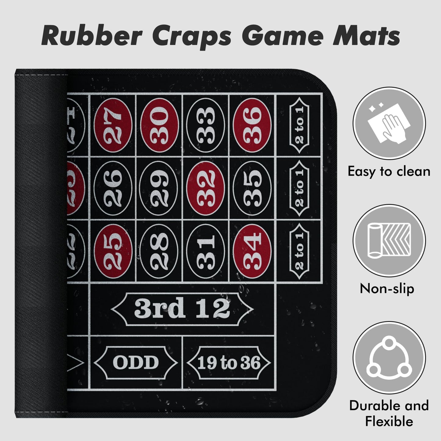 iEsstros Casino Roulette Mat 70x35 — Portable Rubber Table Mat with Storage Bag, Win Marker & Dealer Button