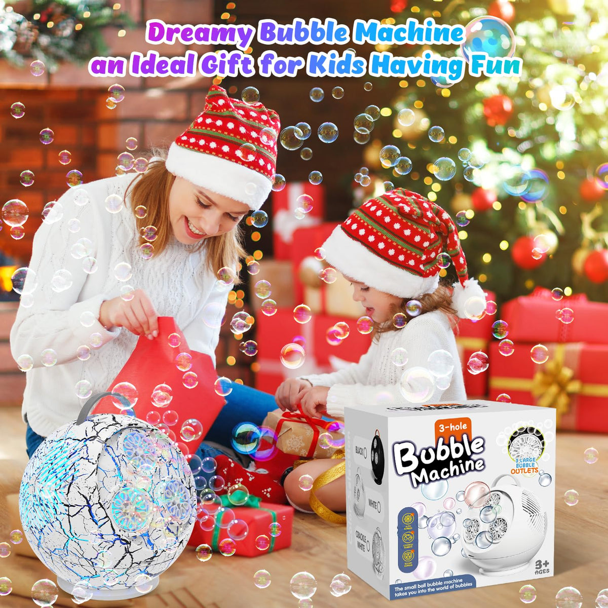 IFLOVE Bubble Machine for Kids – 45°/360° Spherical Rotating Bubble Maker with LED Lights