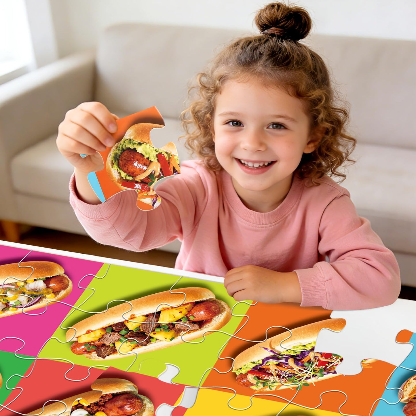 IFLOVE Jumbo Floor Puzzle 48 Hot Dog Pizza Puzzles for Toddlers 3-8