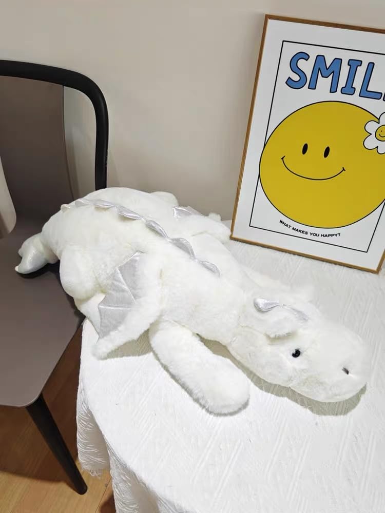IFX24 51.2-inch White Dragon Plush – Giant Soft Stuffed Animal Pillow for Kids & Adults