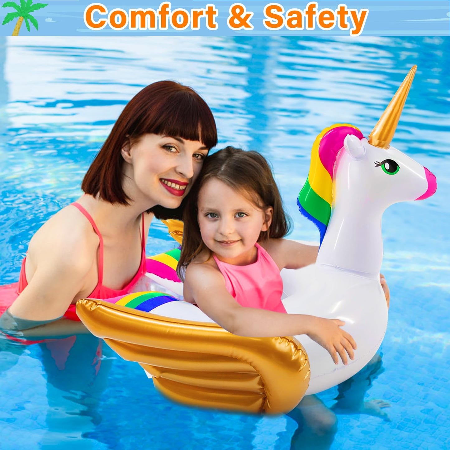 iGeeKid Unicorn Pool Float for Kids – 24.4x24.4x22 Inch Inflatable Ring