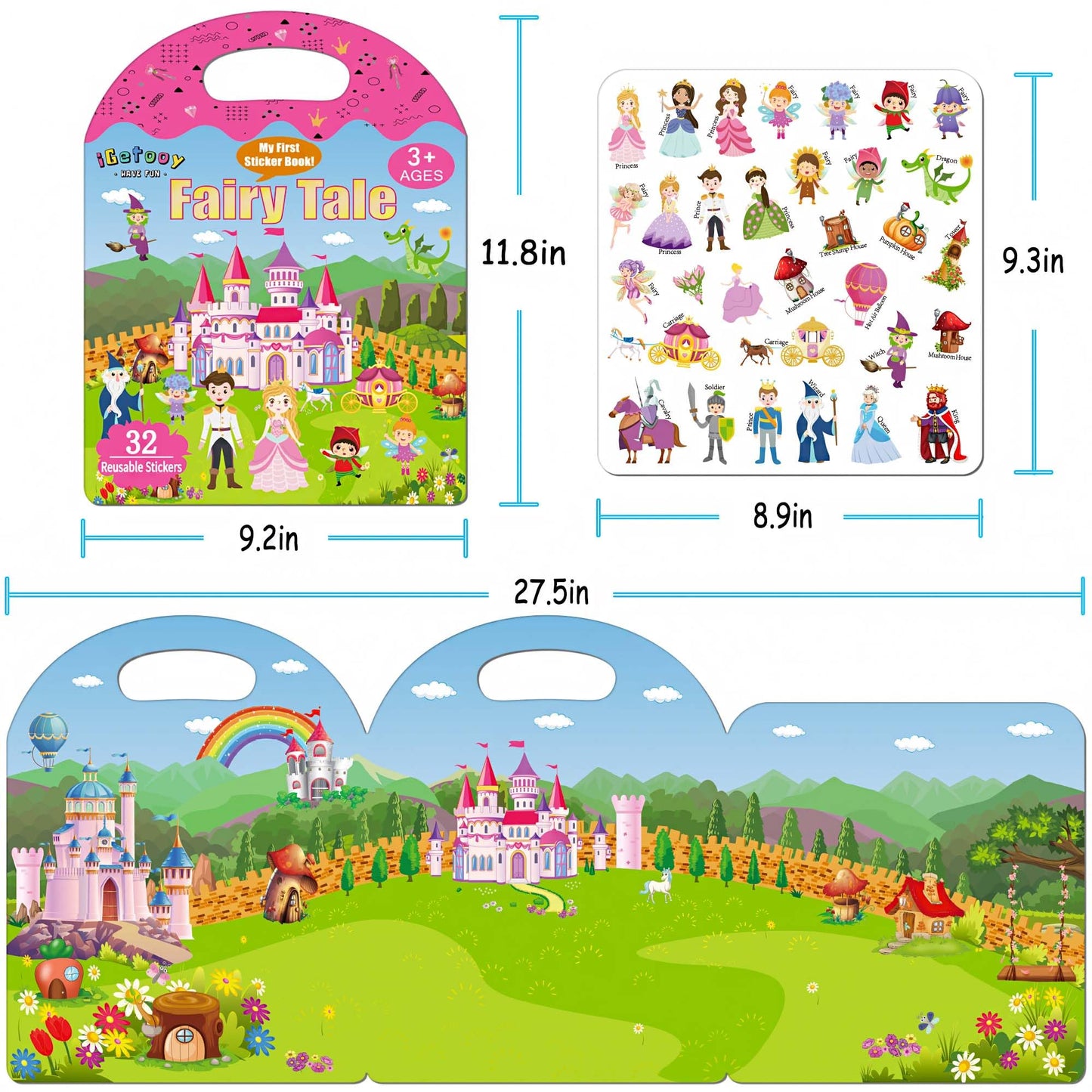 iGetooy Reusable Sticker Book for Toddlers 1-3 — Princess Stickers & Travel Toys