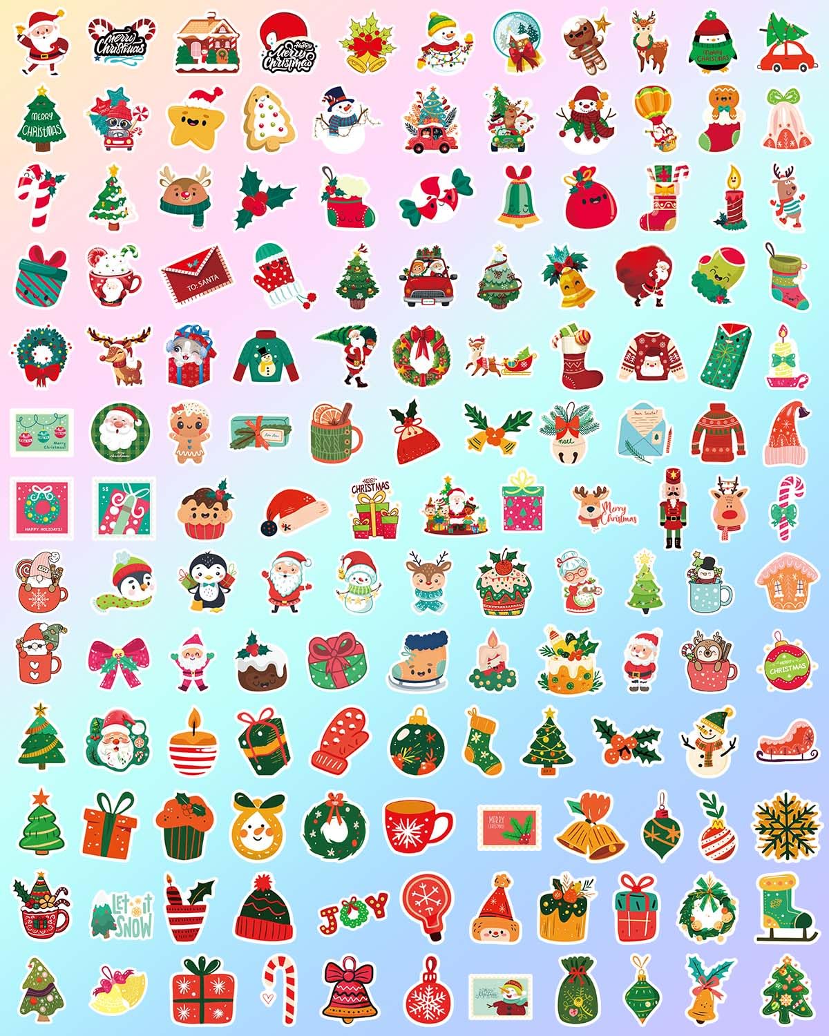 iGetooy 150 PCS Cute Christmas Stickers – Waterproof Vinyl Sticker Pack for Laptops, Water Bottles & More