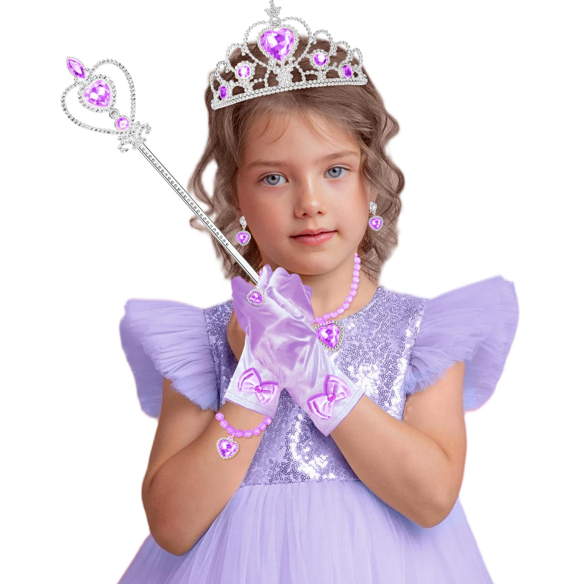 IGMaryBox 7PCS Princess Dress-Up Accessories Set – Crown, Wand, Jewelry & Gloves