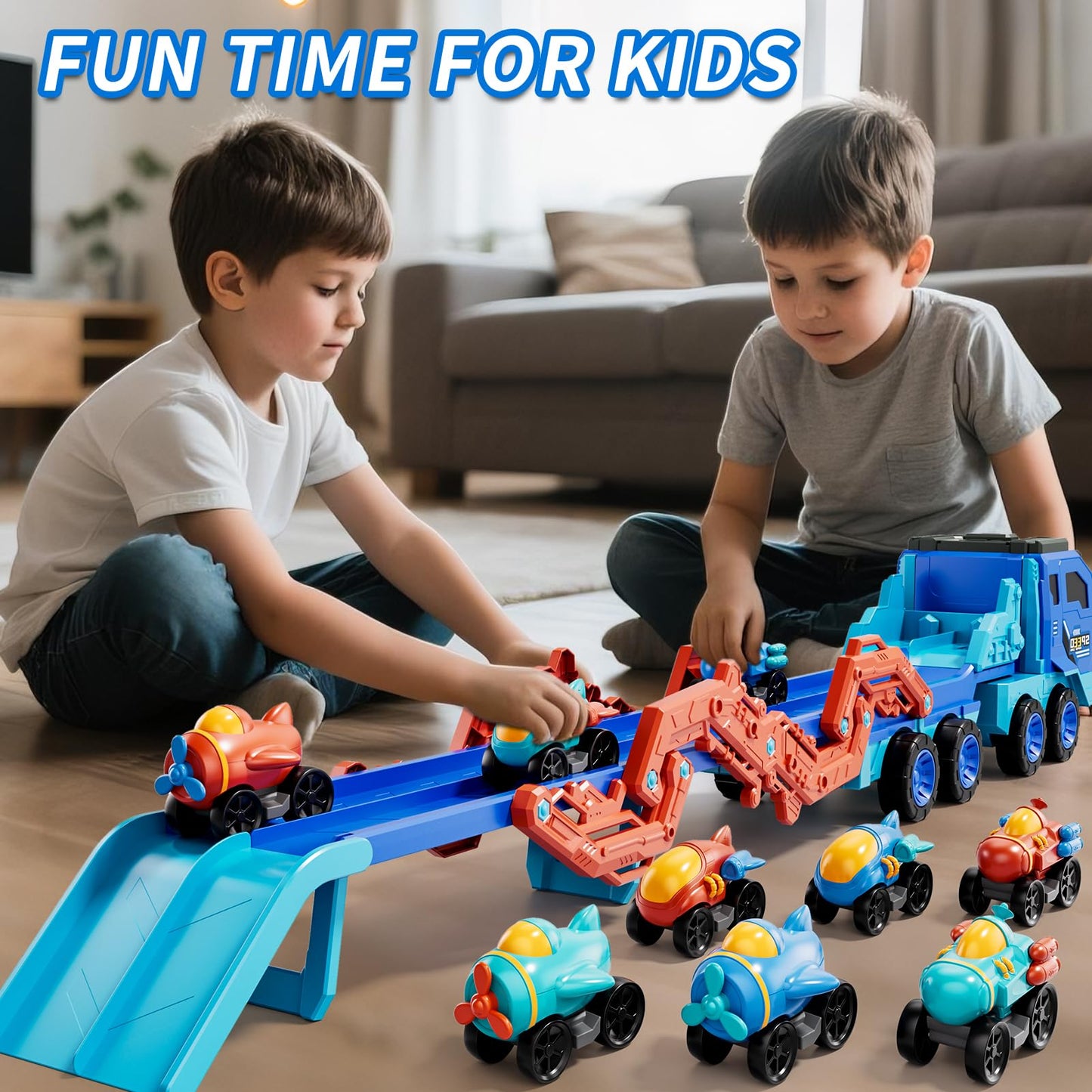 IHAHA 10-in-1 Toddler Foldable Space Truck with Lights & Sounds – 9 Cars, 2-Player Race Track (Ages 3-8)