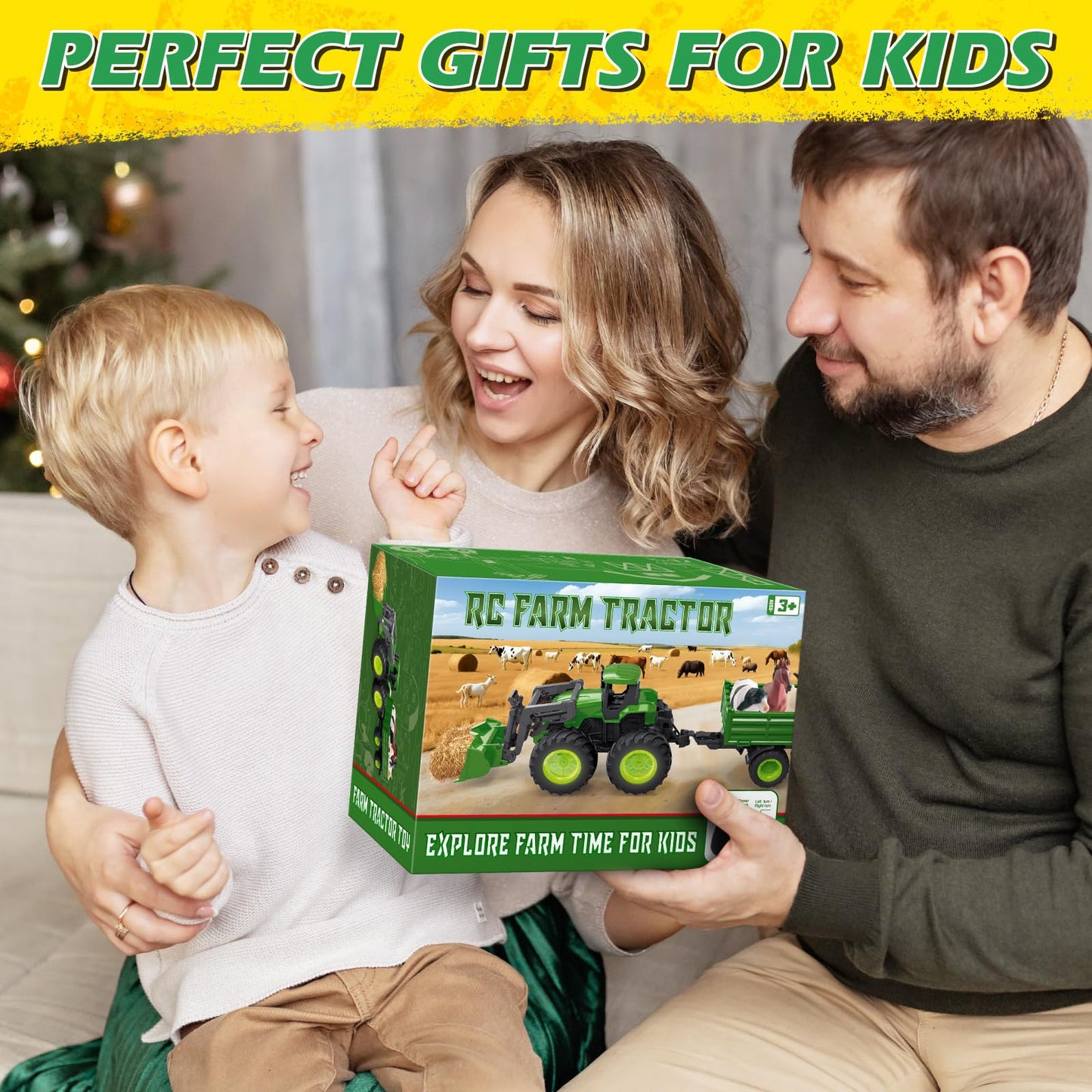 IJIGU Remote Control Tractor Toy Set with Trailer & Farm Accessories | 2.4 GHz