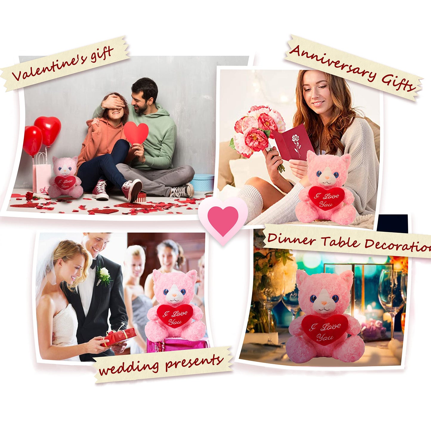 IKASA Cat Plush Toy – 11-Inch Heart-Holding Valentine Gift for Girlfriend