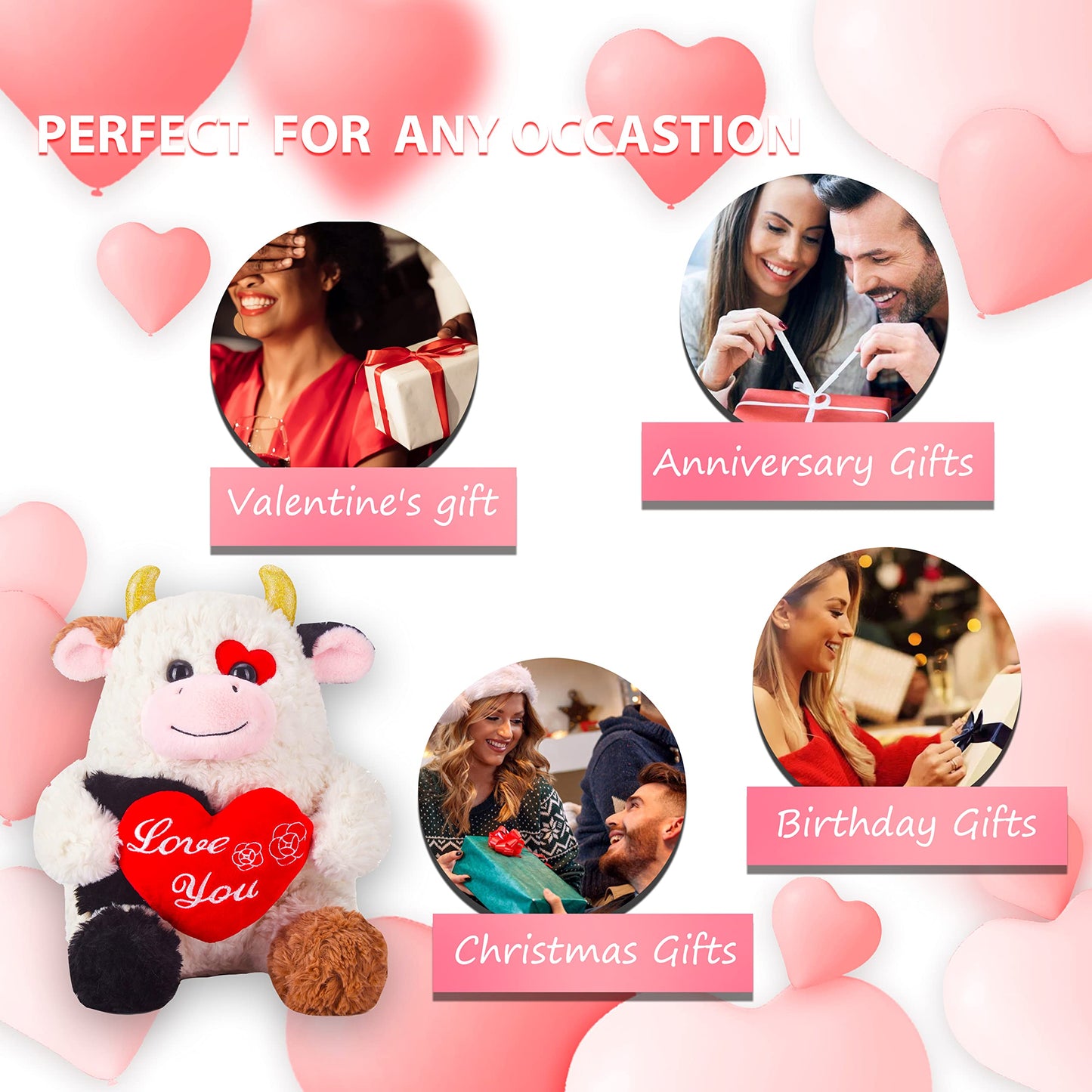 IKASA Cow Plush Toy — 14.6 Inches Soft Valentine Gift for Girlfriend