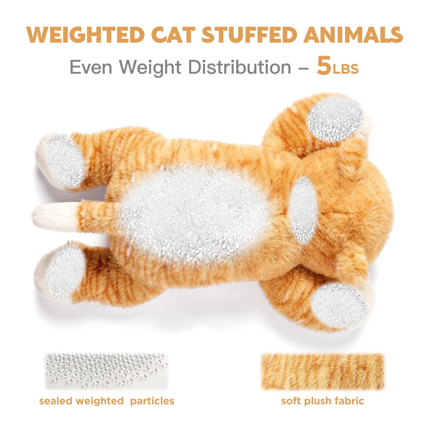 IKASA 5 lbs Weighted Orange Tabby Cat Plush – 24in Giant Soft Stuffed Animal