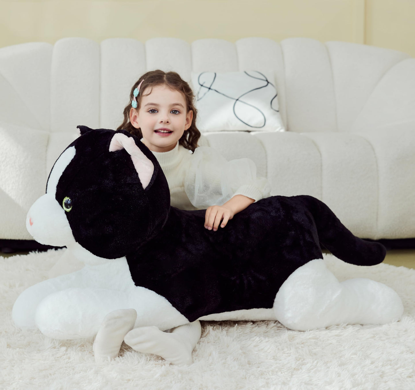 IKASA Giant Cat Tuxedo Plush – 30-Inch Jumbo Soft Toy