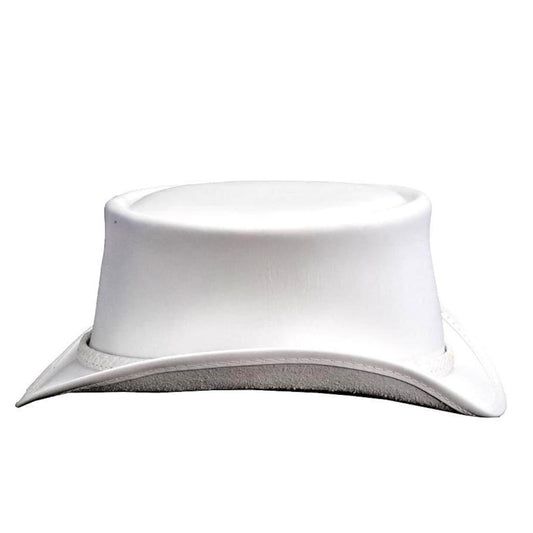 Ghost Rider White Leather Top Hat With Braided Leather Band- White Steampunk Leather Hat - High Hat Bikers Motorcyclist Hat