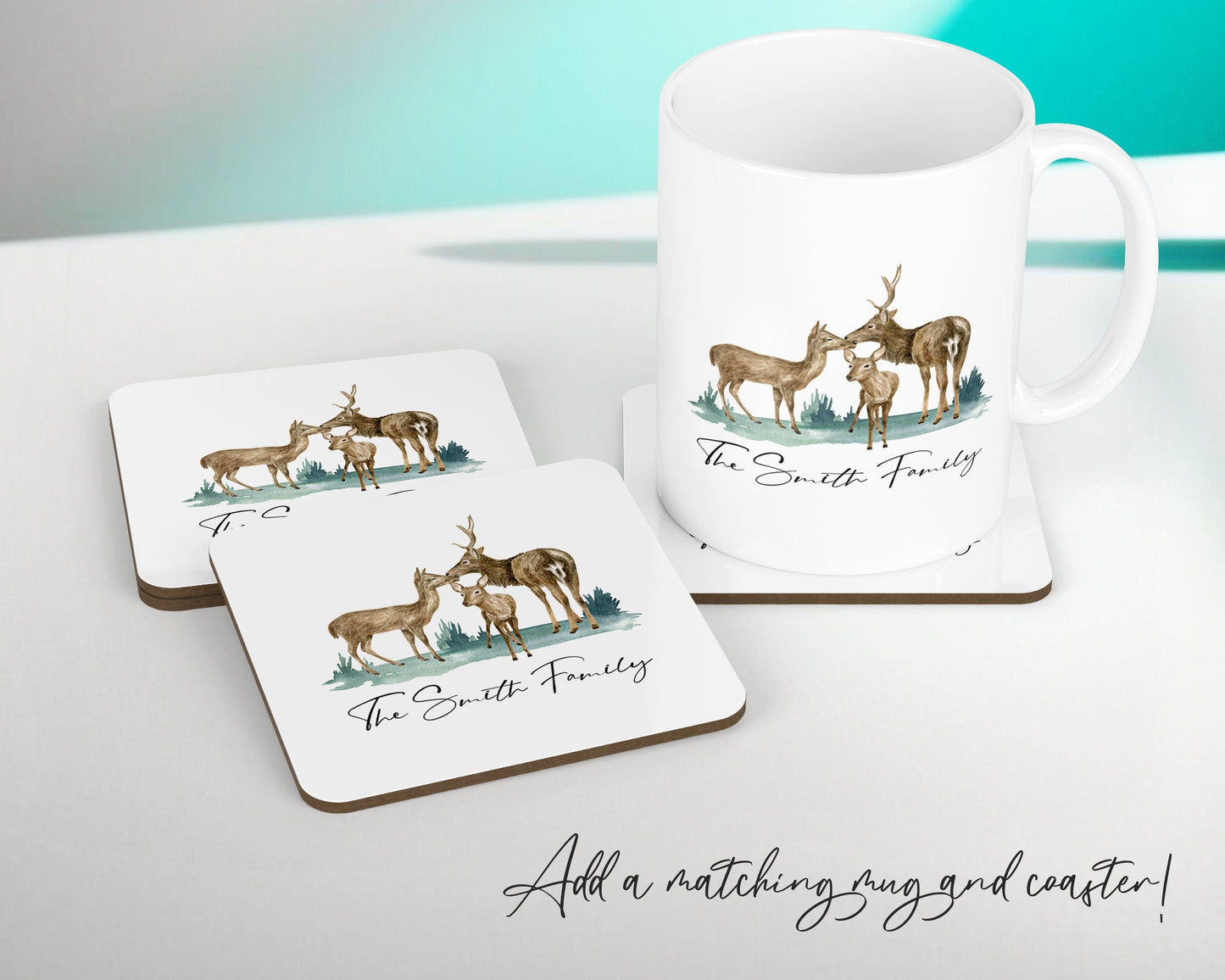 Personalised Deer Family Cushion Gift Printed Name Design - Cushion Throw Pillow Gift For Loved One Bedroom Christmas Cushion Gift CS505