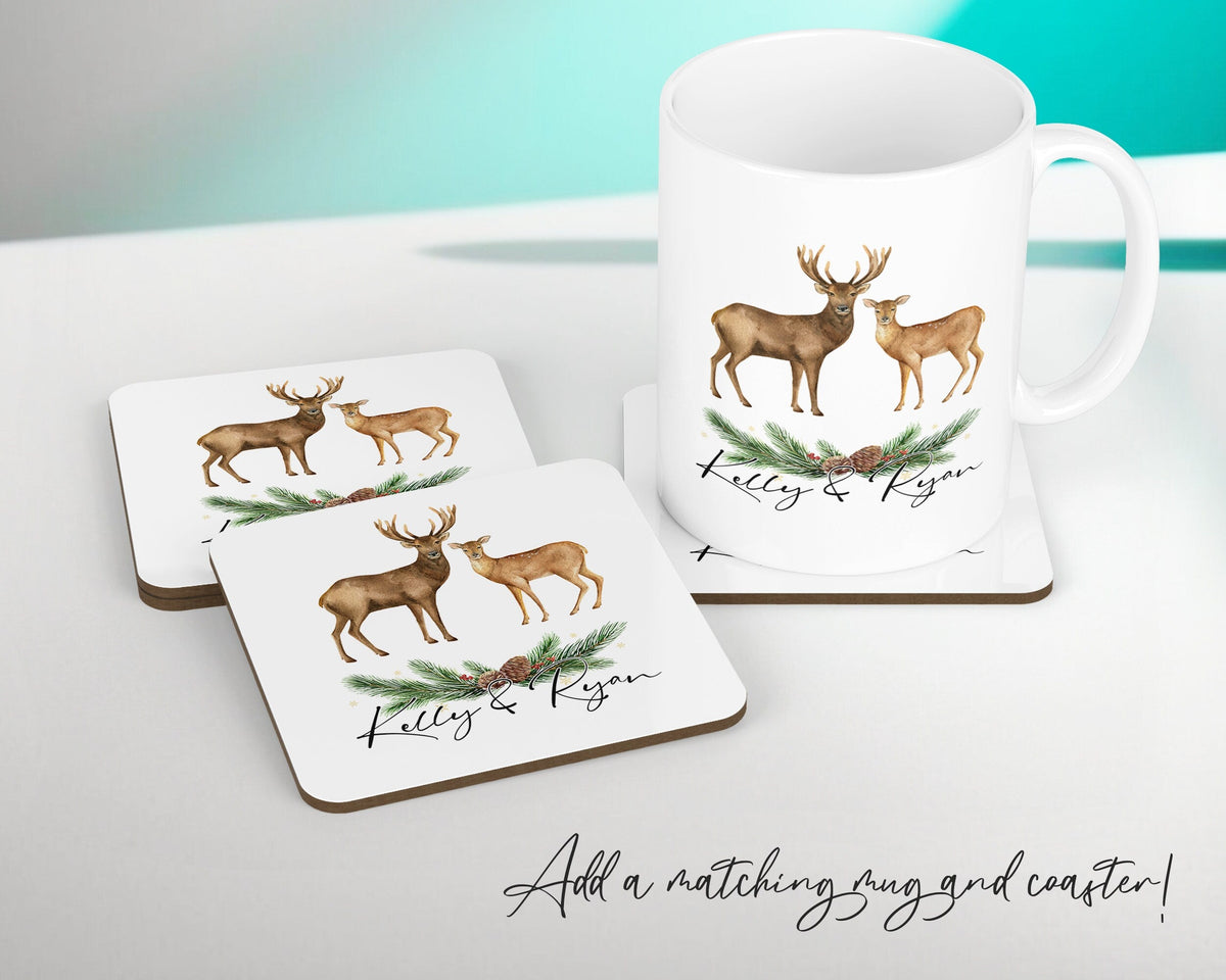 Personalised Deer Couple Cushion Gift Printed Name Design - Cushion Throw Pillow Gift For Loved One Bedroom Christmas Cushion Gift CS504