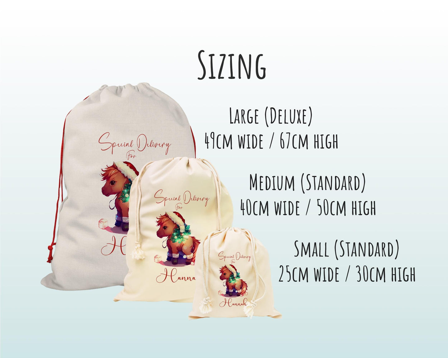 Personalised Christmas Sack - Santa Sack for Kids Presents Xmas Rocking Horse Design Stocking Christmas Eve Bag Box for Girls & Boys XS020