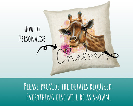 Personalised Giraffe Cushion Gift Printed Name Design - Cushion Throw Pillow Gift For Mum Dad Friend Bedroom Birthday Christmas Gift CS164