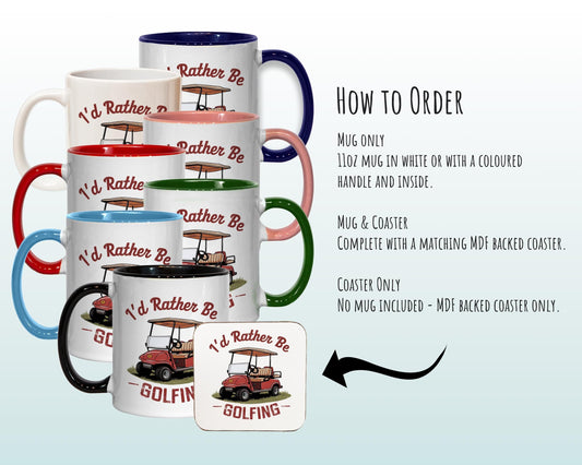 Golf Gift Mug - Ceramic Coffee Tea Hot Chocolate Mug Golfer Gift for Golfing Lovers - Golf Cart Design Secret Santa Gift Idea for Him MG0915