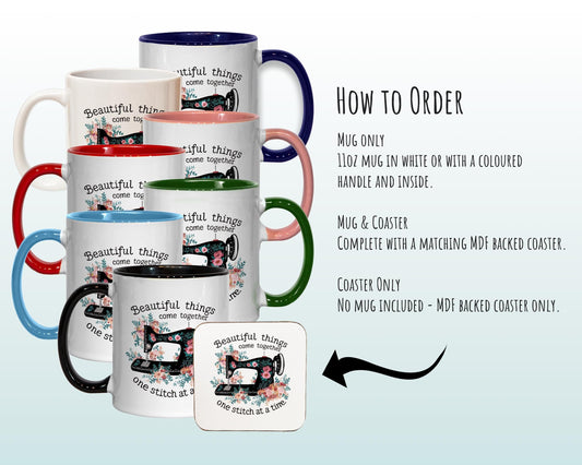 Sewing Gift Mug - Ceramic Coffee Tea Hot Chocolate Mug Gift for Sewing Lovers Beautiful Stitch Design Secret Santa Gift Idea for Her MG0925