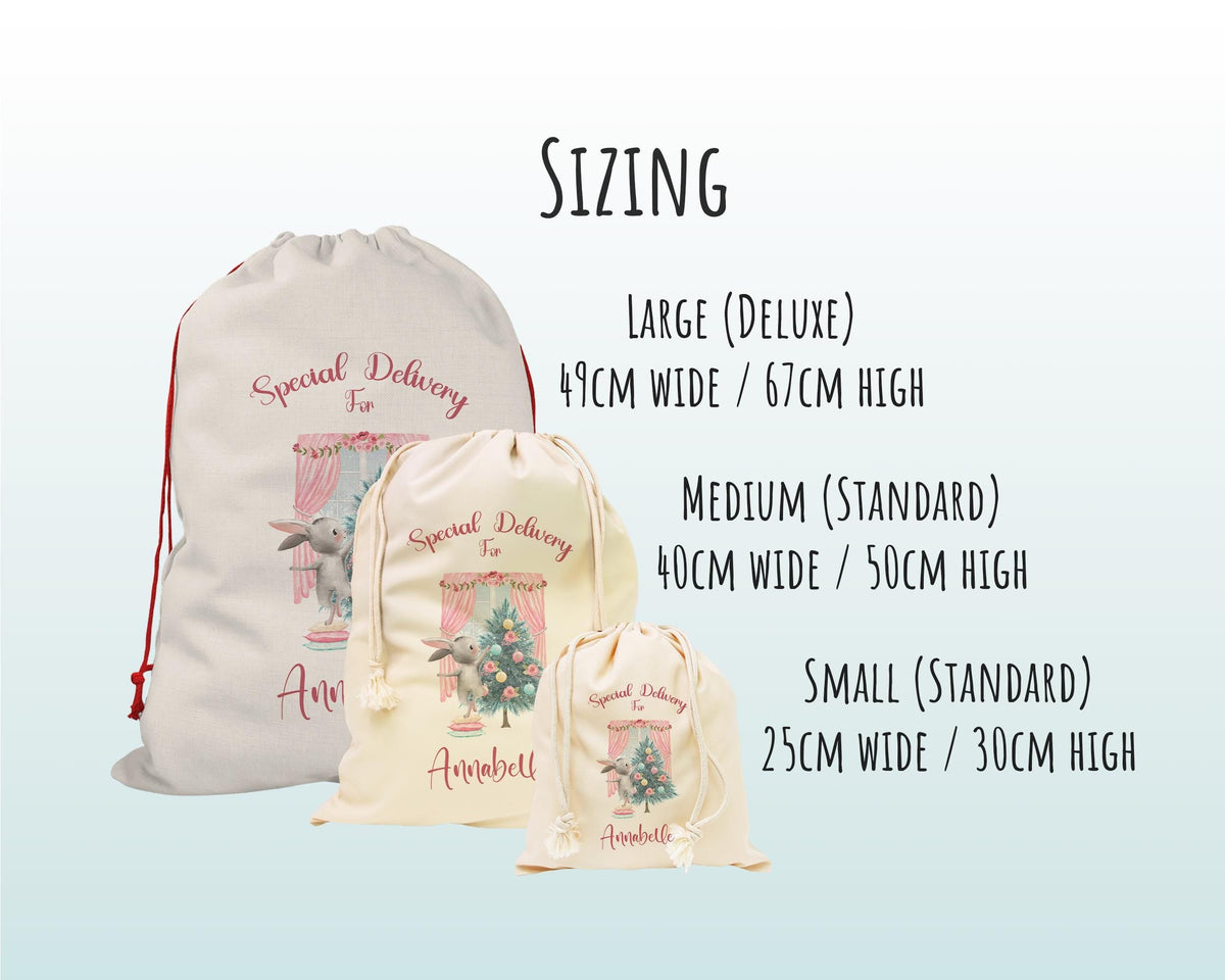 Personalised Christmas Sack - Santa Sack for Kids Presents Xmas Bunny Tree Design Stocking Christmas Eve Bag Box for Girls & Boys XS002