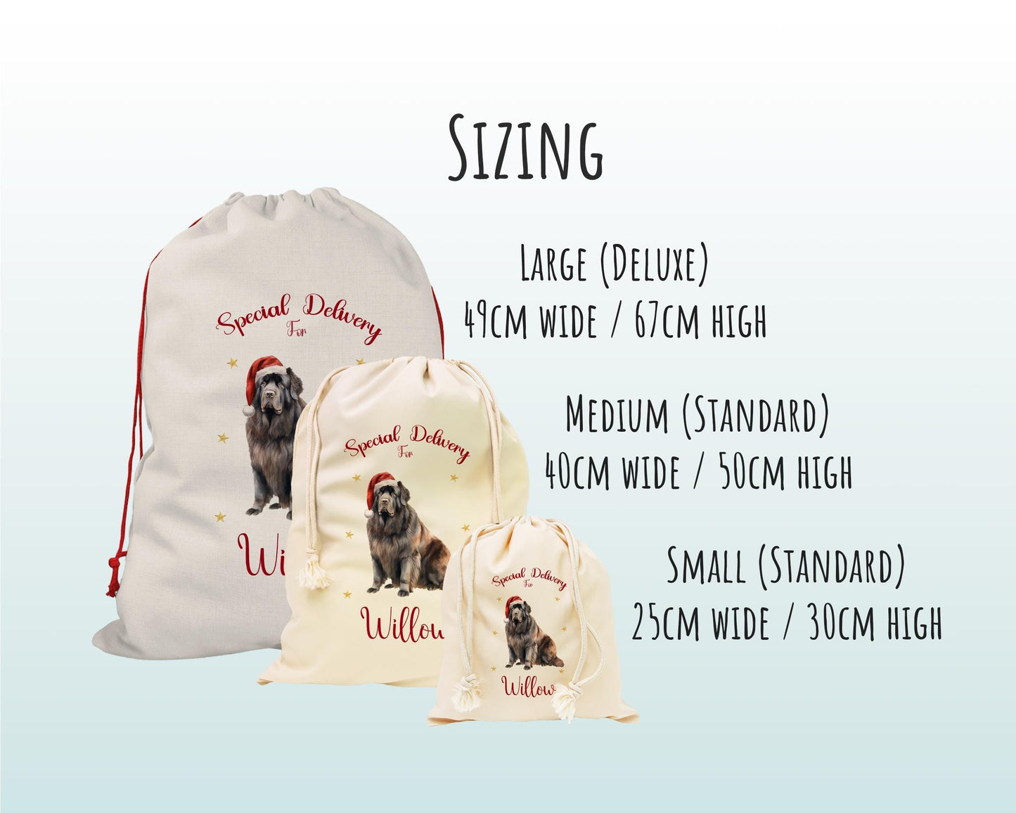 Personalised Newfoundland Dog Large Christmas Sack - Red Drawstring Bag for Xmas Presents - Christmas Eve Bag Box Decoration for Dogs XS131
