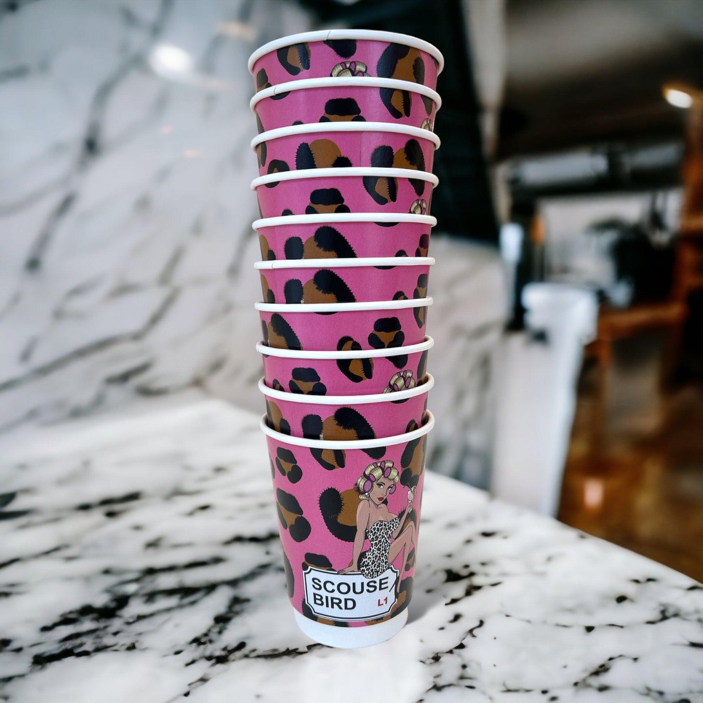 Scouse Bird Disposable Hot Drink Leopard Print Cup - Pack Of 5