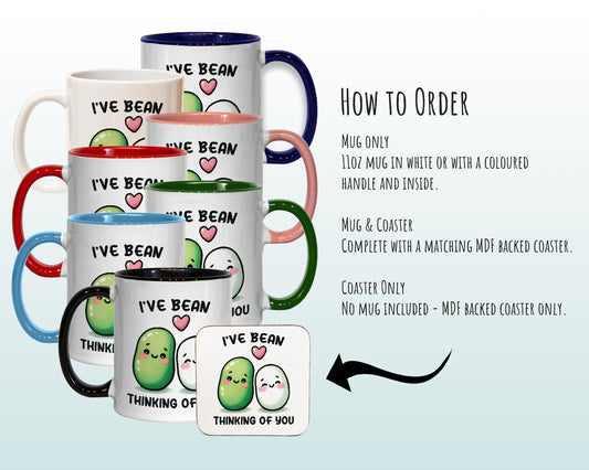 Kawaii 'Bean Thinking of You' Valentines Day Gift for Boyfriend Husband - Custom Wedding Anniversary 11oz Coffee Mug for Couples SV0021