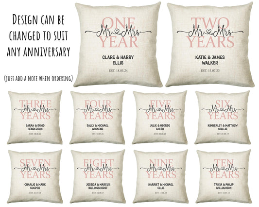 4th Wedding Anniversary Gift for Him for Her - Forth Cotton Anniversary Gift Cushion Personalised with Names Date Mr and Mrs Married BNJ04C