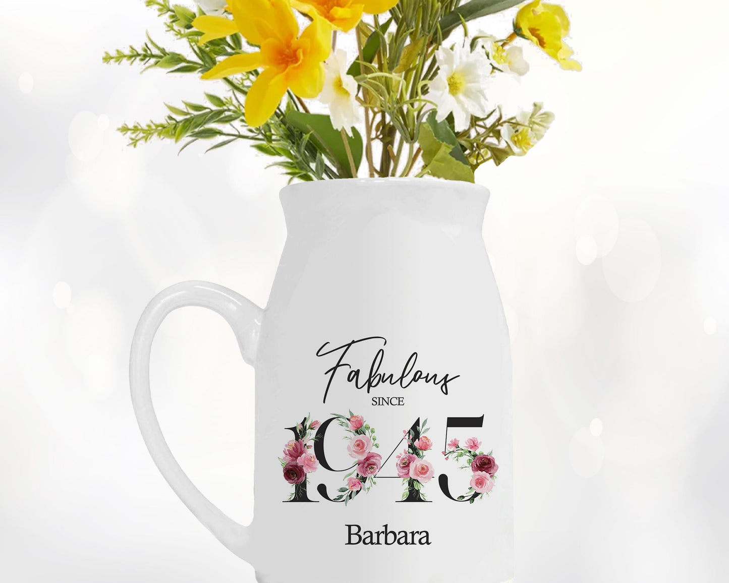 80th Birthday Gift for Women - Fabulous Since 1946 Small Personalised Flower Pot Vase 80 Gift for Her Ladies Floral Design Nan Gran BNC80