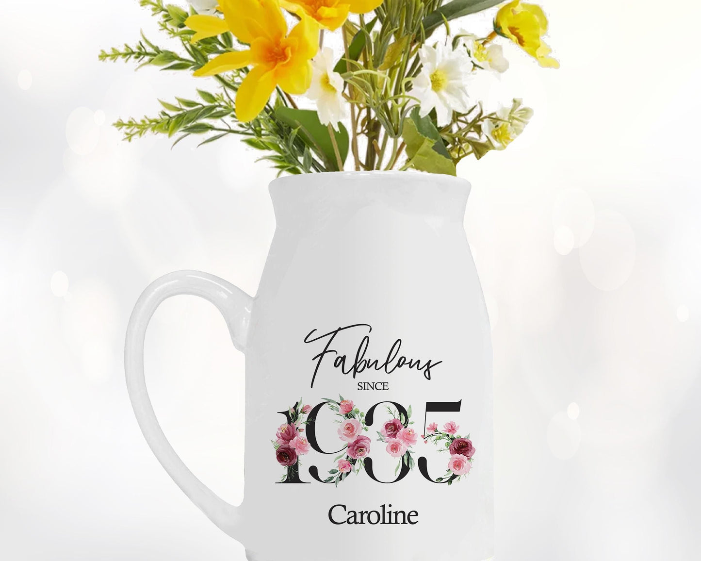 90th Birthday Gift for Women - Fabulous Since 1936 Small Personalised Flower Pot Vase 90 Gift for Her Ladies Floral Design Nan Gran BNC90
