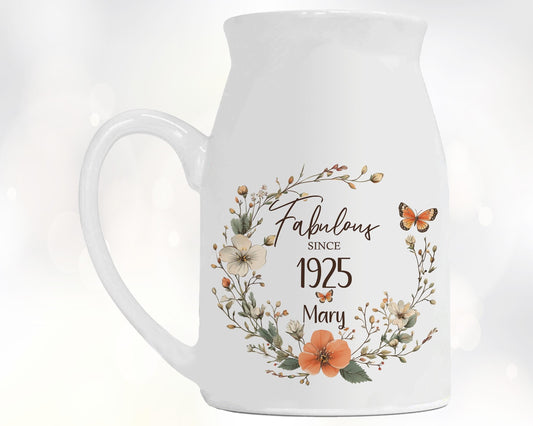 100th Birthday Gift for Women - Fabulous Since 1925 Small Personalised Flower Pot Vase 100 Gift for Her Ladies Floral Design Nan Gran BNL100