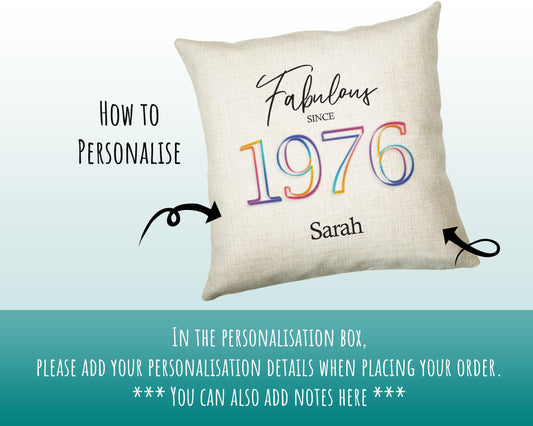 50th Birthday Gift for Women - Personalised 1976 Birthday Cushion Age 50 Gift for Her - Ladies Floral Design Mum Nan Sister Fifty BNN50C