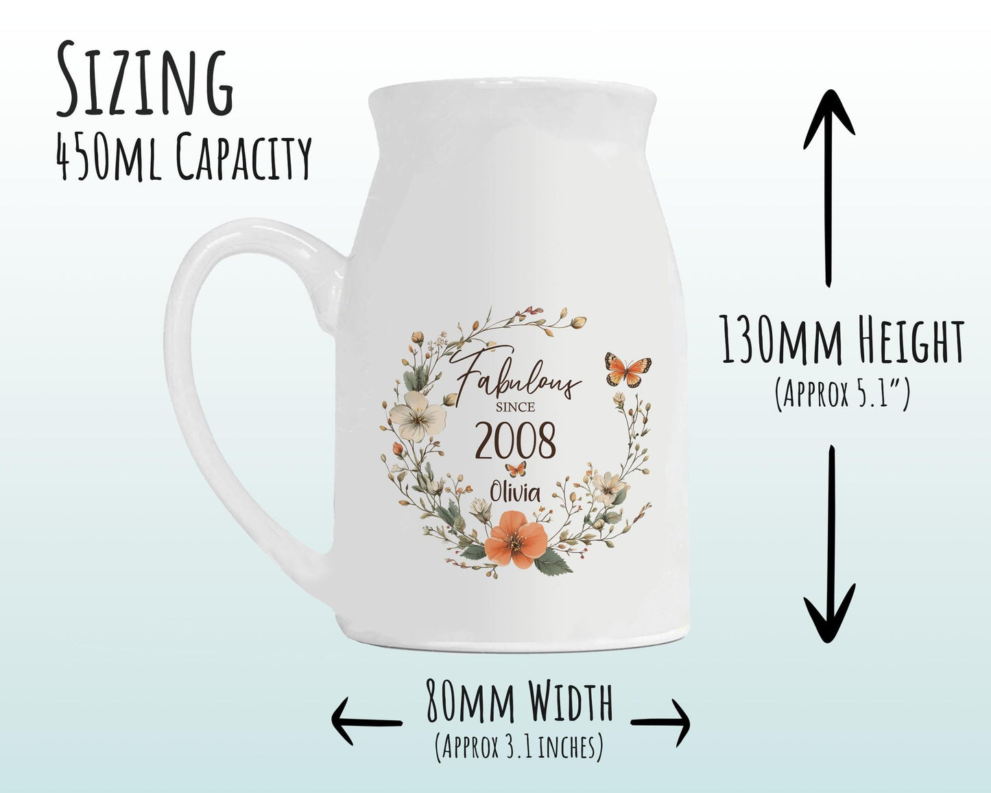 18th Birthday Gift for Her - Fabulous Since 2008 Small Personalised Flower Pot Vase 18 Gift for Women Floral Design Daughter Sister BNL18