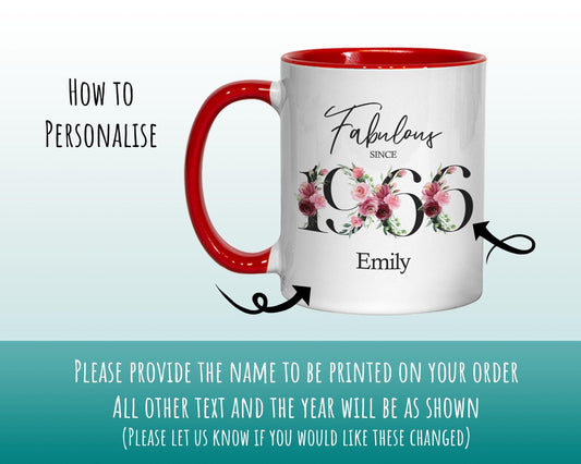 60th Birthday Gift for Women - Fabulous Since 1966 Personalised Coffee Mug Coaster Age 60 Gift for Her - Ladies Floral Design Mum BNC60M
