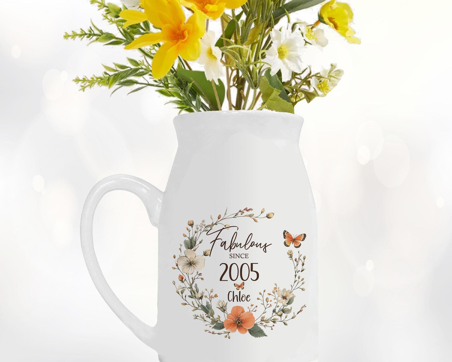 21st Birthday Gift for Her - Fabulous Since 2005 Small Personalised Flower Pot Vase 21 Gift for Women Floral Design Daughter Sister BNL21