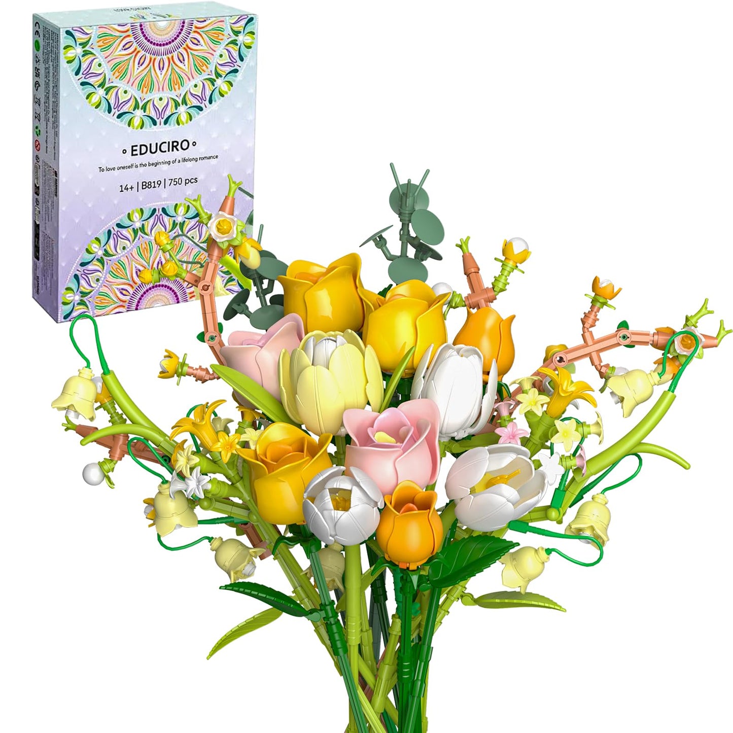 iLacven Tulip Rose Bouquet Building Set – Lego-Style Floral DIY for Gifts & Home Decor
