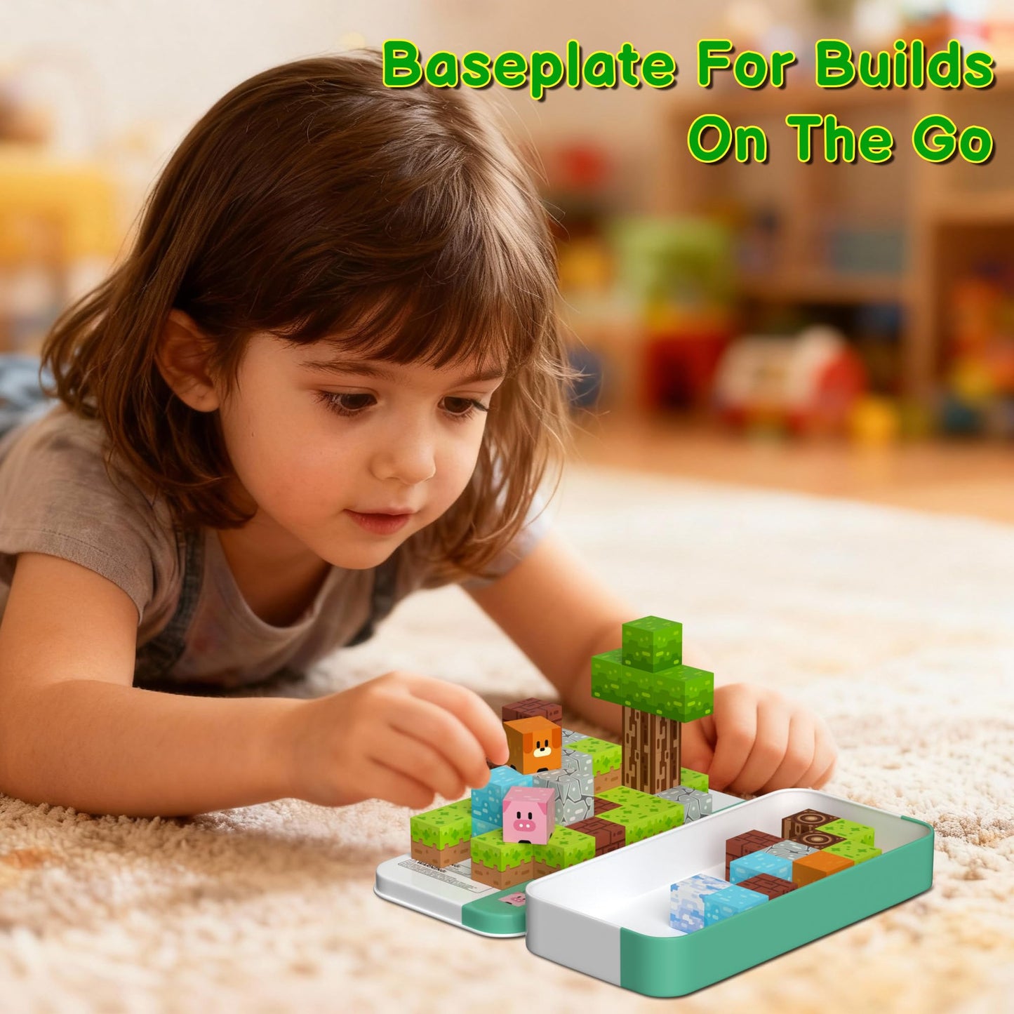 iLacven Magnetic Blocks Minecraft-Style 35-Piece Travel STEM Building Set