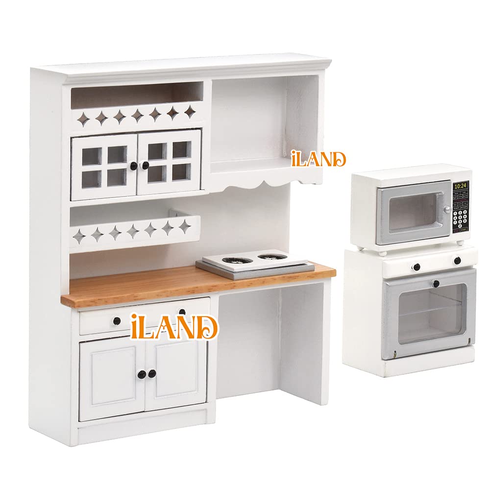 iLAND Dollhouse Kitchen – Modern 1/12-Scale Wooden Furniture Set for Miniature Food