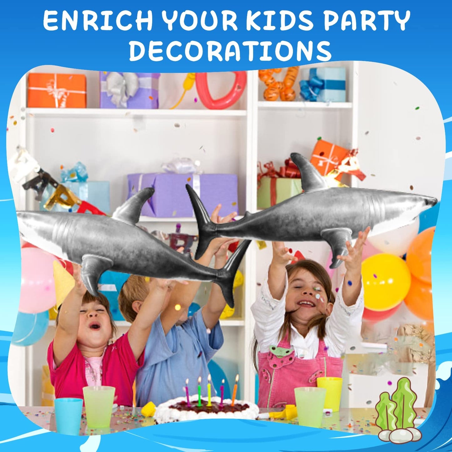 ILEISURELY 3PCS Inflatable Shark Pool Toys – 25 Inch Shark Party Decor for Kids & Adults