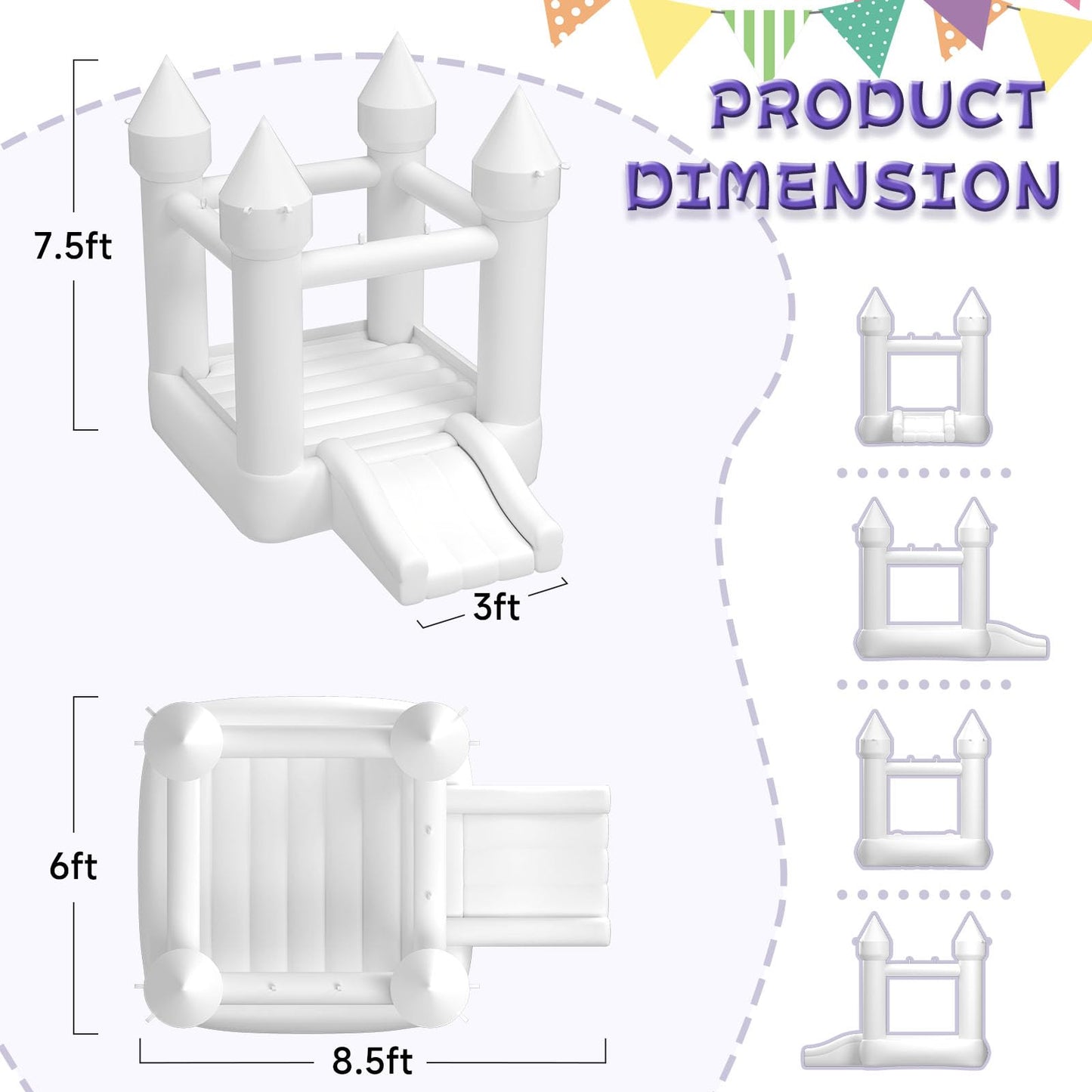 iLink-outer White Bounce House – Indoor/Outdoor Bouncy Castle for Kids 3-8 (103 x 71 x 90 in)