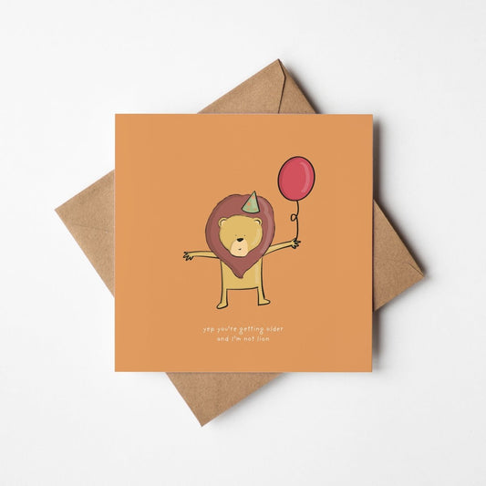 Funny Birthday Card – Cute Lion Pun Card With Playful Animal Humour
