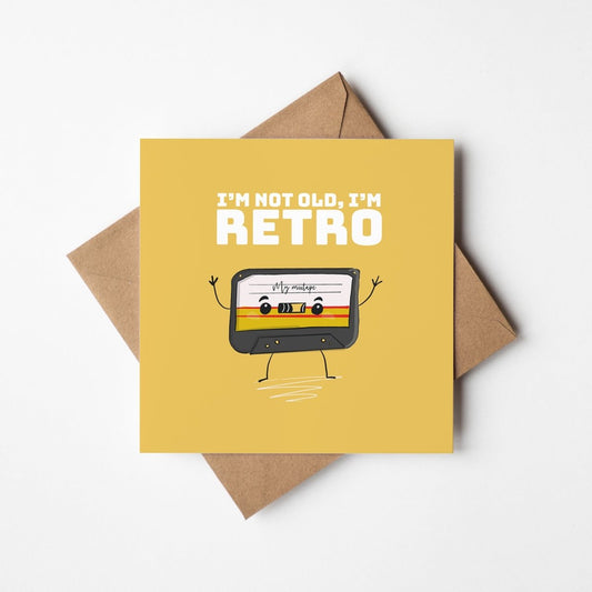 Retro Birthday Card – Funny Vintage Style Square Greeting Card with Kawaii Cassette Design