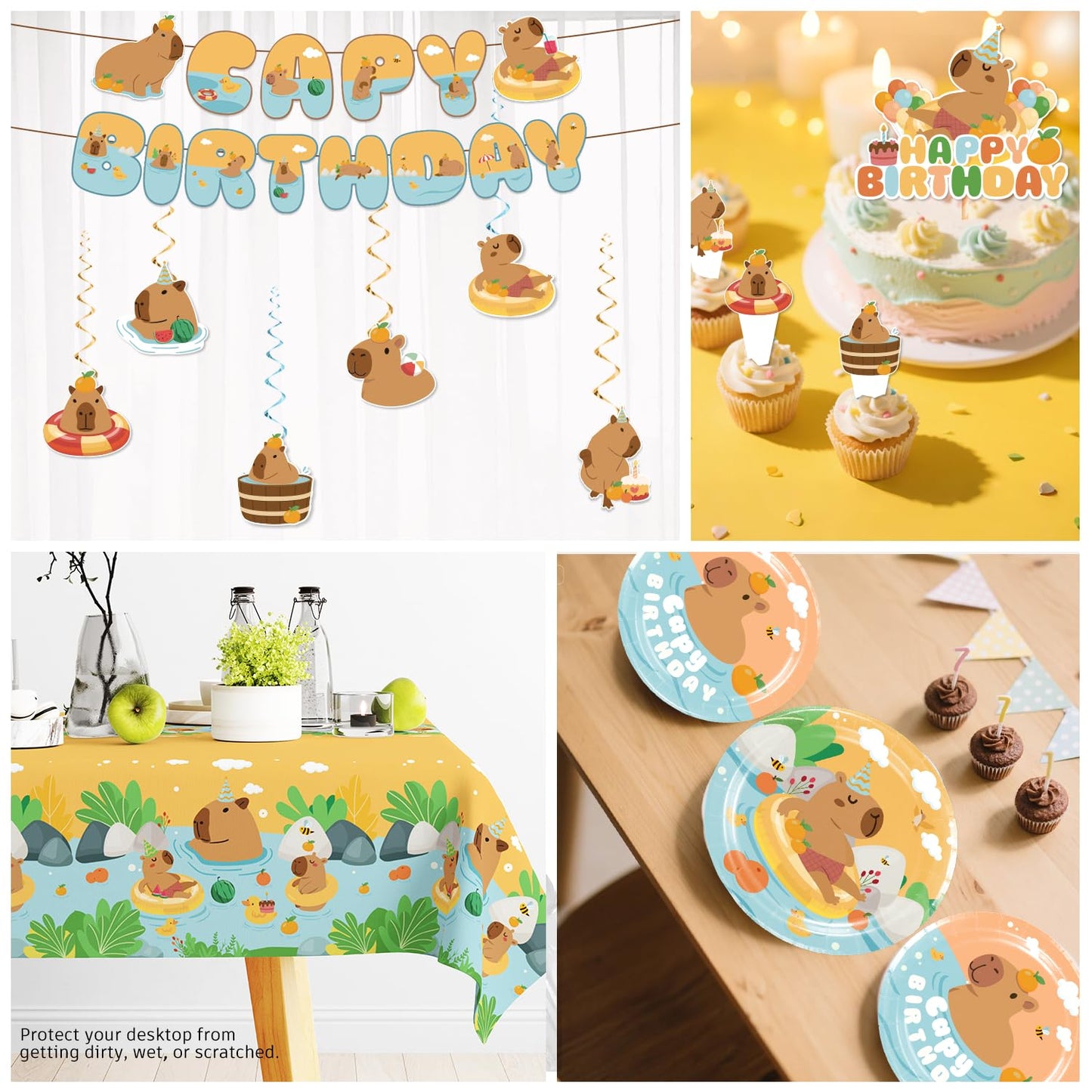 Yingoto 363 PCS Capybara Birthday Decorations for 50 Guests – Disposable Tableware & Party Kit